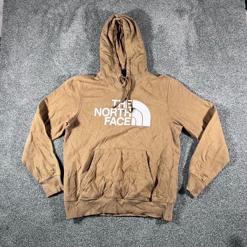 The North Face Mens Hoodie Size M Tan Brown Half Dome Logo Pullover Sweatshirt